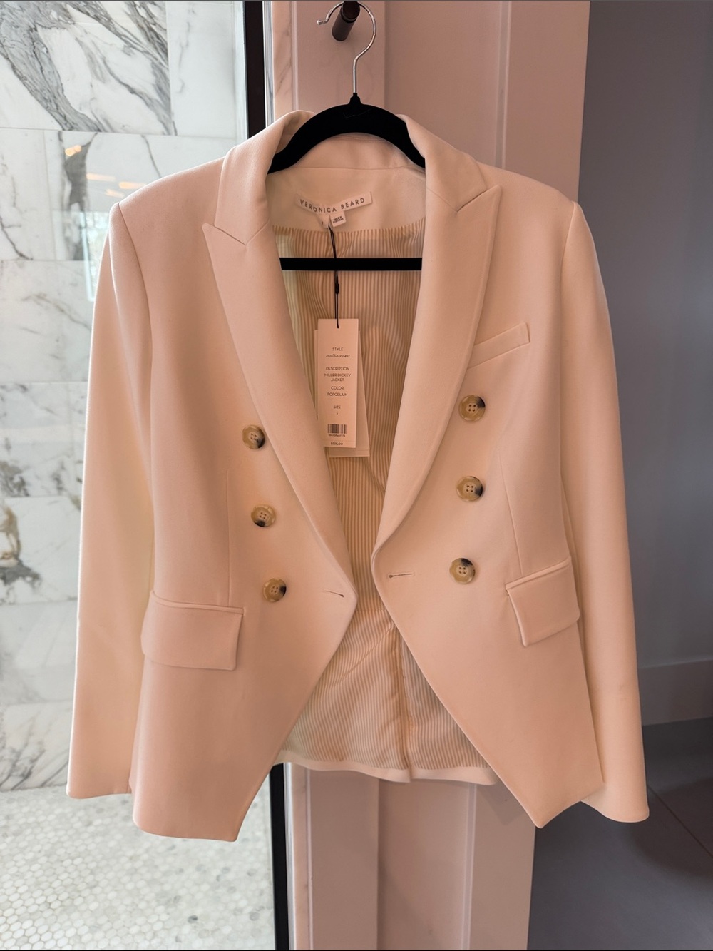Veronica Beard white Double-Breasted Blazer with Gold Buttons